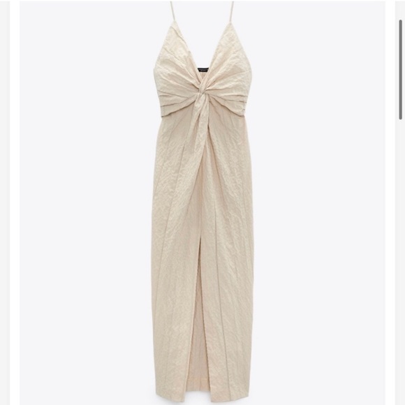 Zara Beige Midi Dress with Knot Detail - Picture 2 of 11